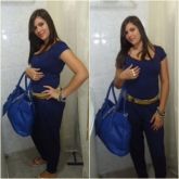 Amanda com um macacão azul