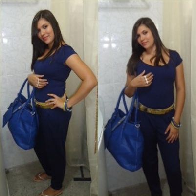 Amanda com um macacão azul